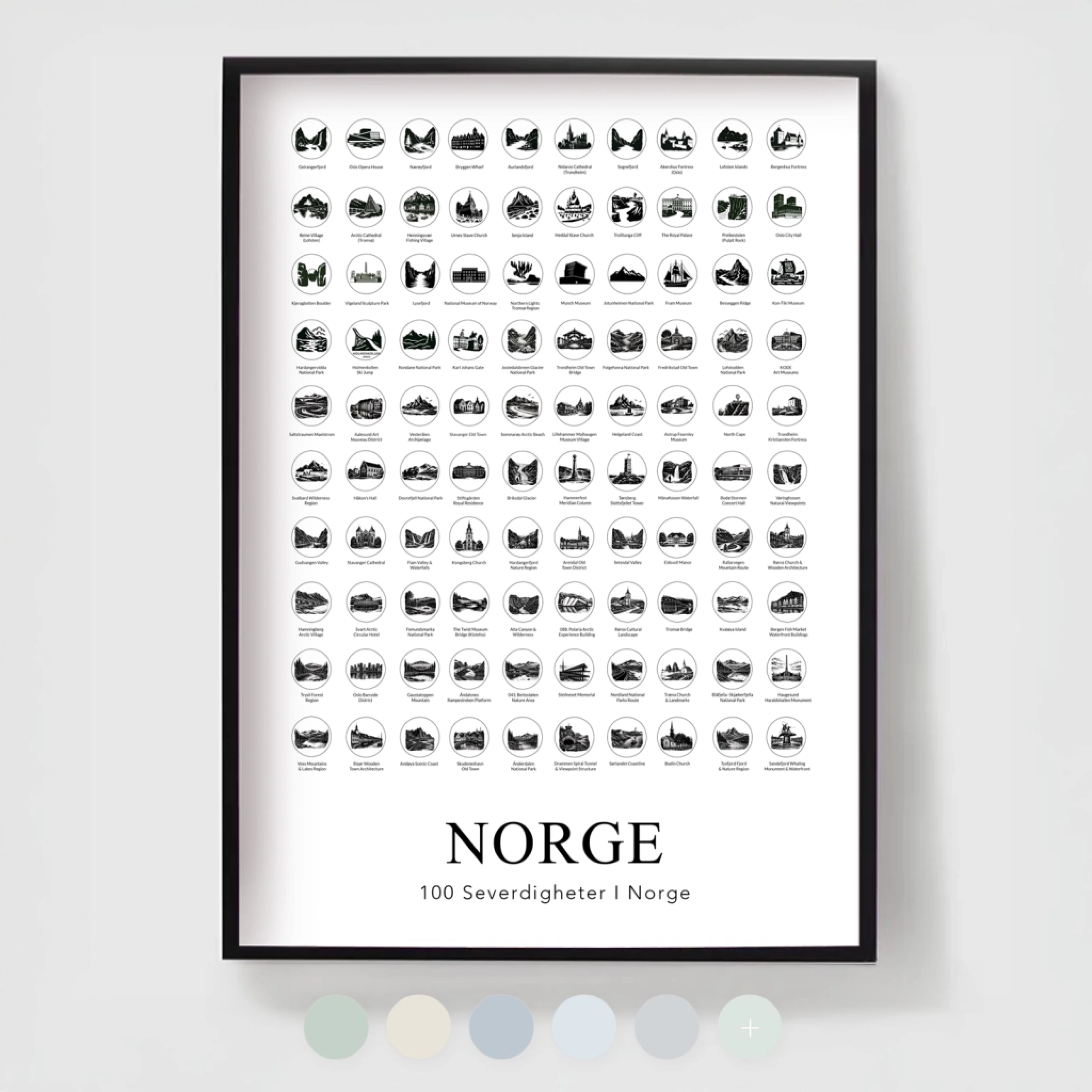 "Norge Plakat - 100 steder å besøke - stil 2"