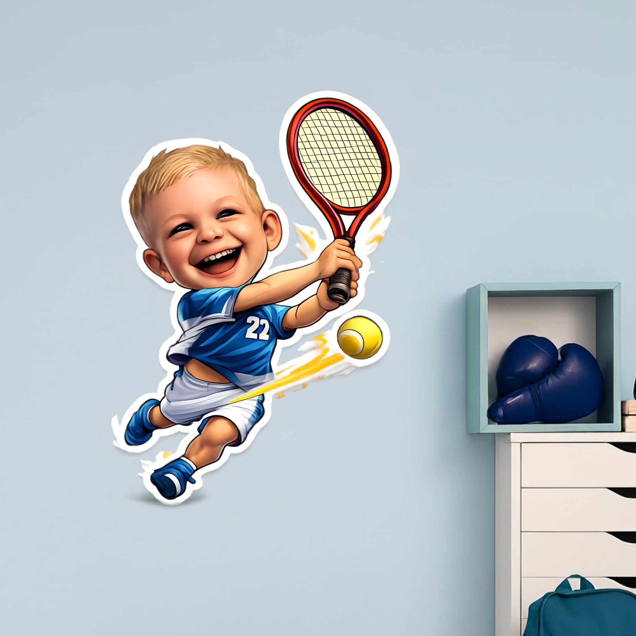 Personalisert Veggklistremerke - Morsomme Sporter - Tennis - AI Veggklistremerke - Hvit vinyl