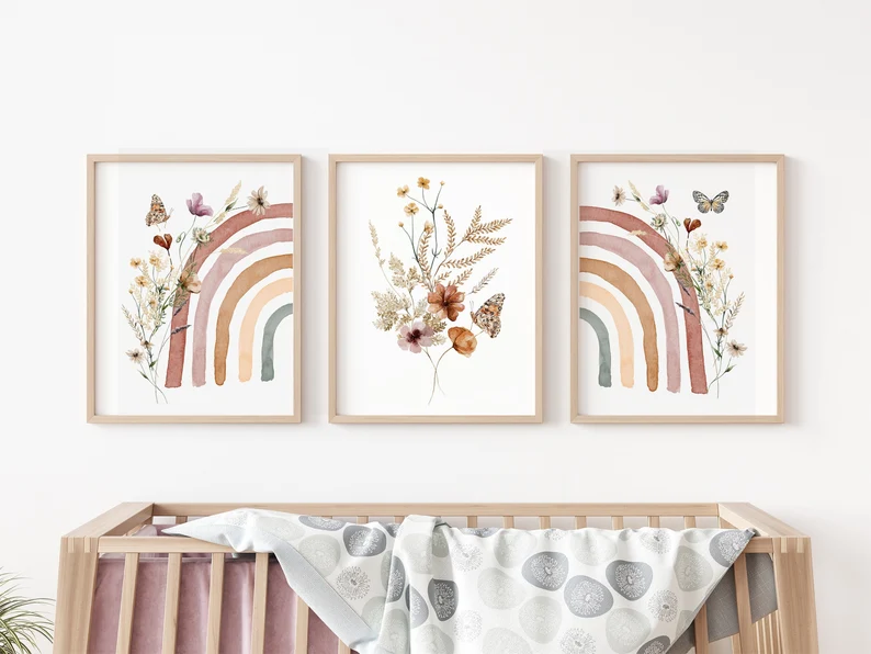 Plakater - Boho regnbue / Villblomster / Sett med 3