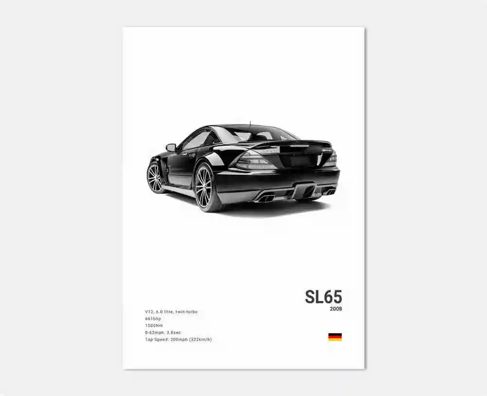 Plakat –  Luksus svart og hvit sportsbil /  SL 65 2008/ Hvit
