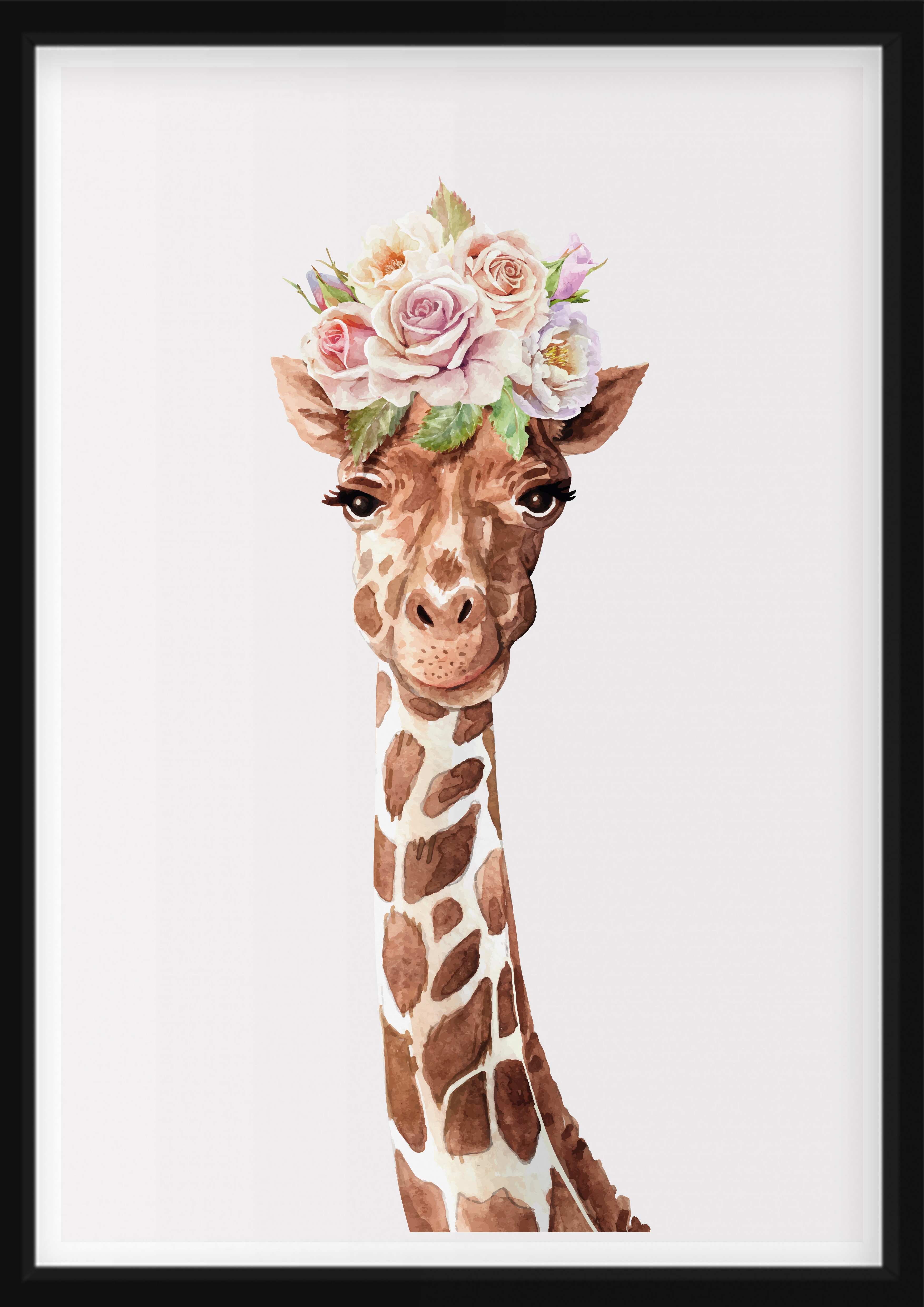 POSTER - Giraffe med blomster på hodet
