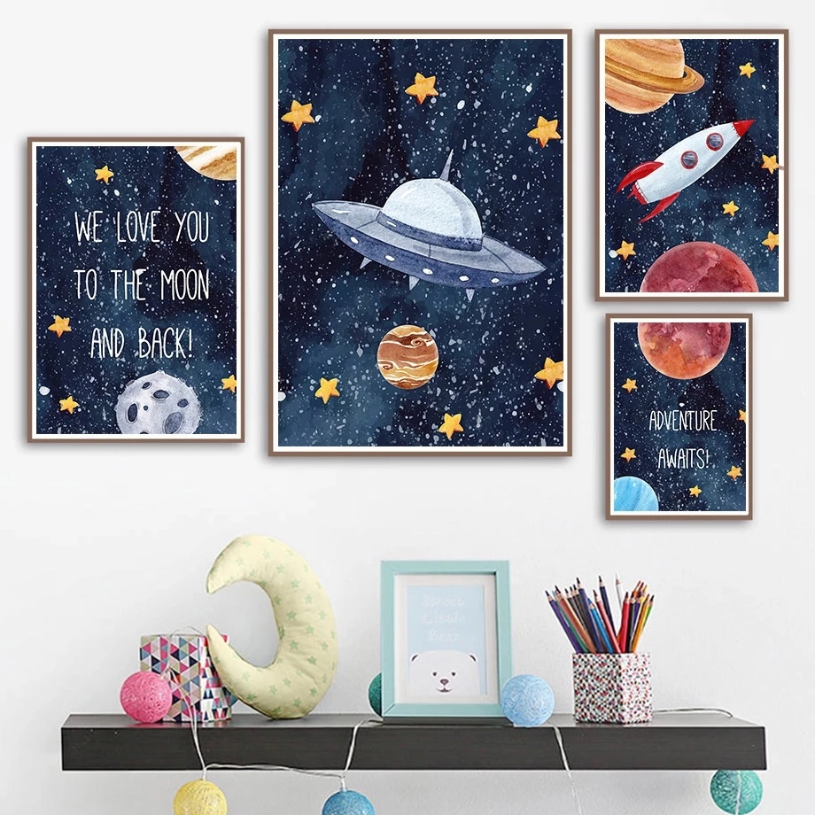 Plakater - Rom, Planet og Rakett / sett med 4