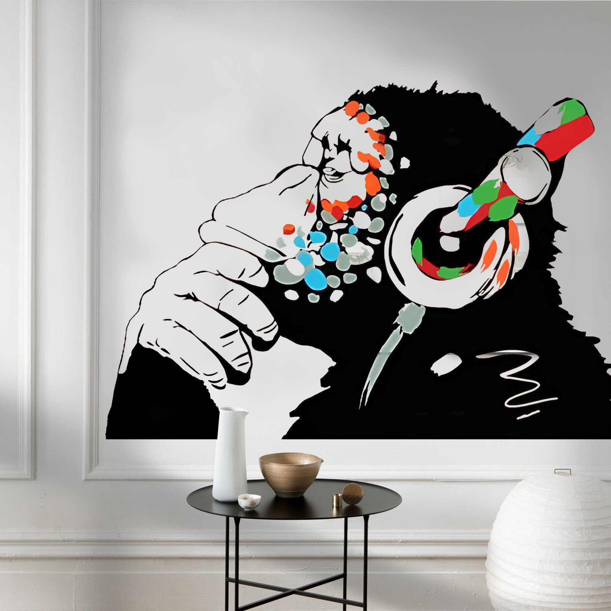 Veggklistremerke - Tenkende Gorilla med hodetelefoner