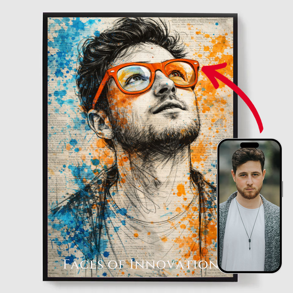 Personalisert Plakat - Kunstnerisk Blekk & Fargeportrett - AI Plakat
