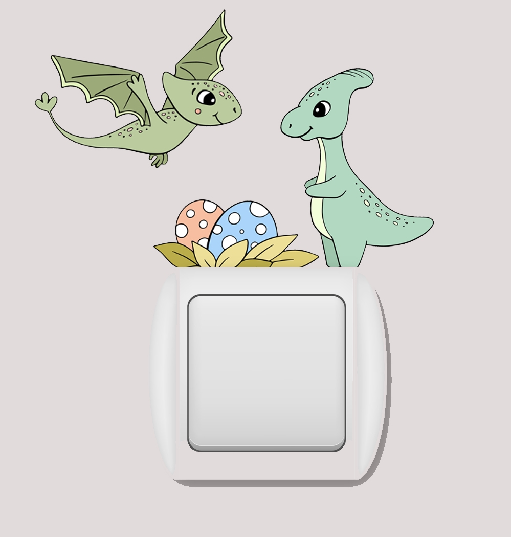 Veggklistremerke - Dinosaur med egg / lampedekorasjon