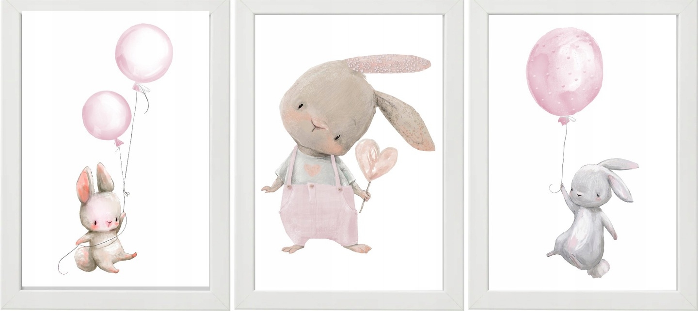 Plakater - Rosa kanin / sett med 3