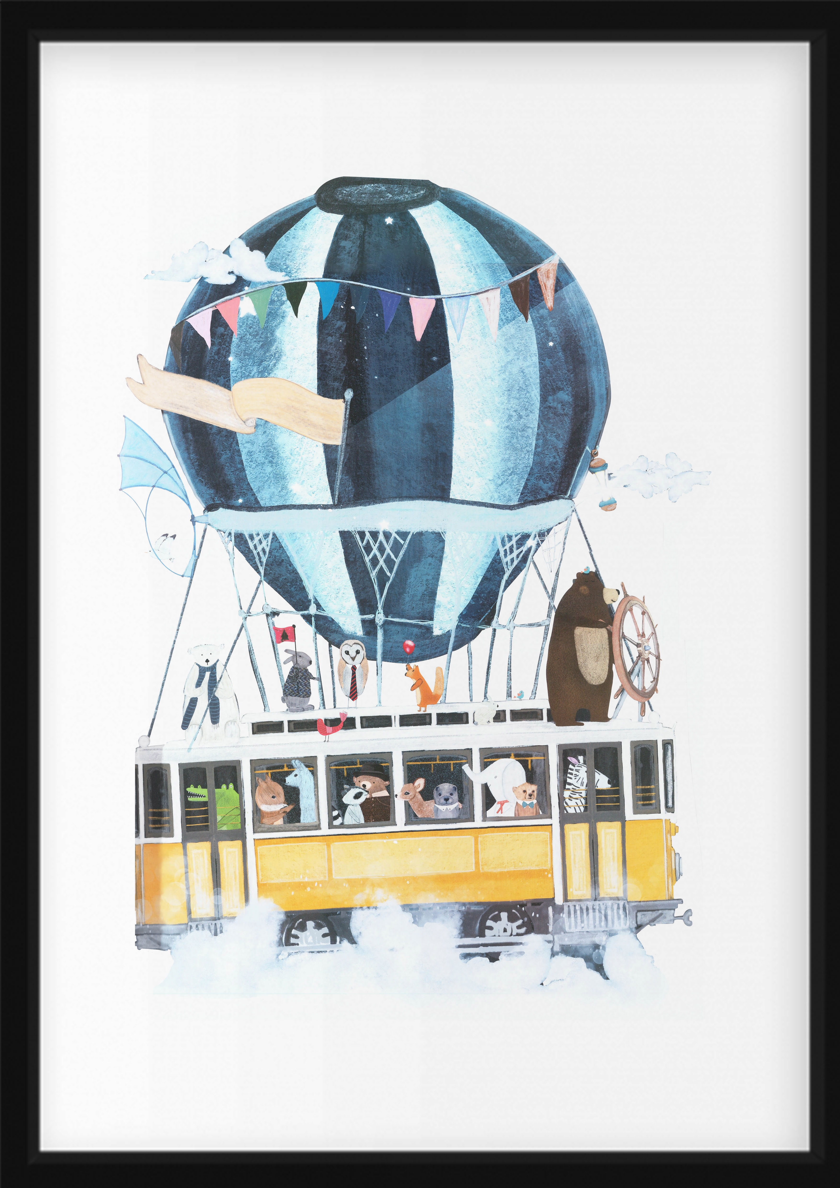 Plakat - Bjørn og venner i luftballong