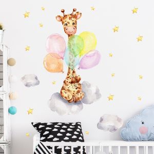 Veggklistremerke - Baby giraffe med ballonger