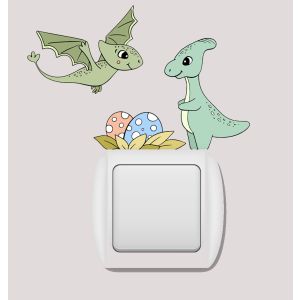 Veggklistremerke - Dinosaur med egg / lampedekorasjon