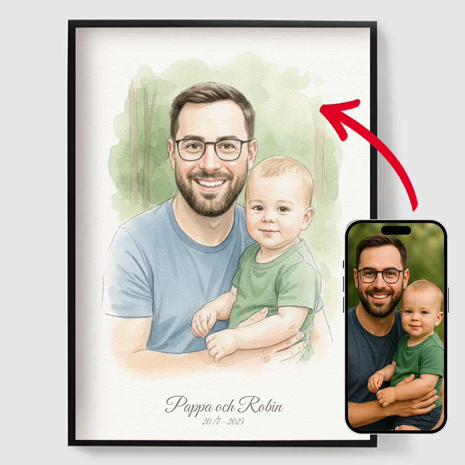 Personlig plakat - Pappa og barn akvarell – AI-plakat