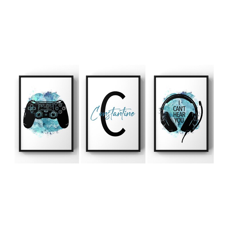 Plakater - PS4-kontroller og hodesett / personlig tilpasset / Sett med 3