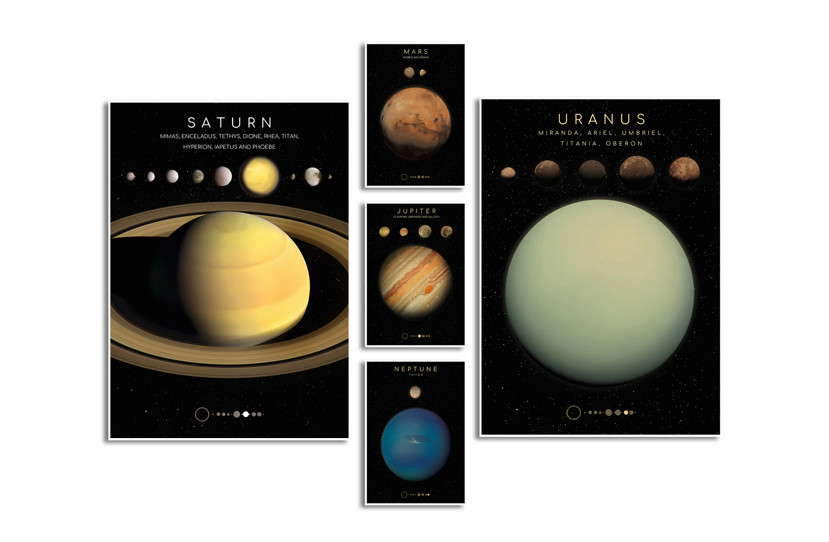 Plakat – URANUS / JUPITER / NEPTUNE / SATURN / MARS / Sett av 5