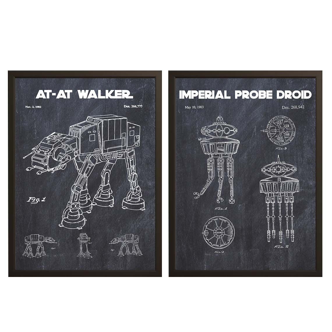 Patenttegning Plakat - AT-AT & Probe Droid / Sett med 2