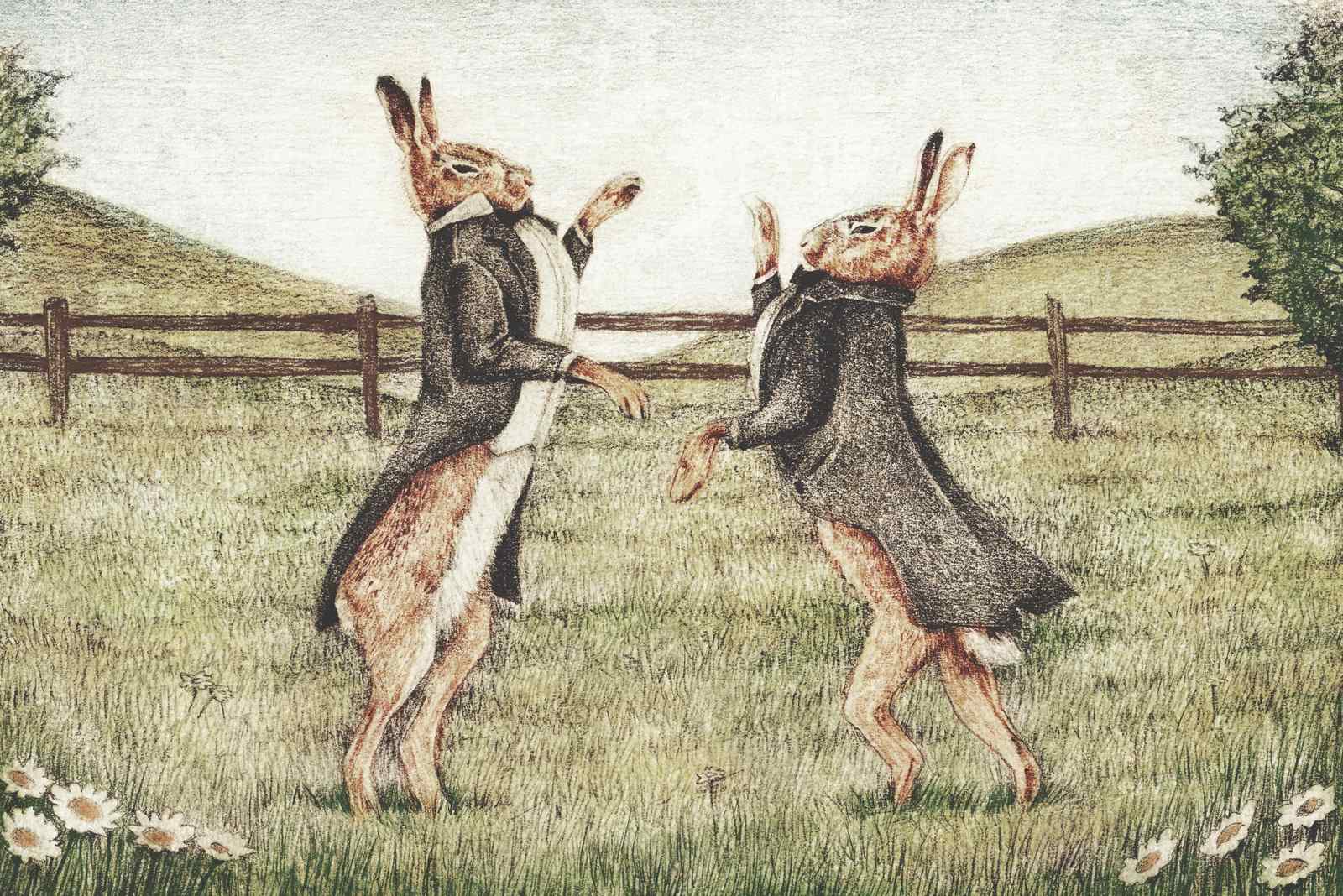 Plakat - Dansende harer på felt