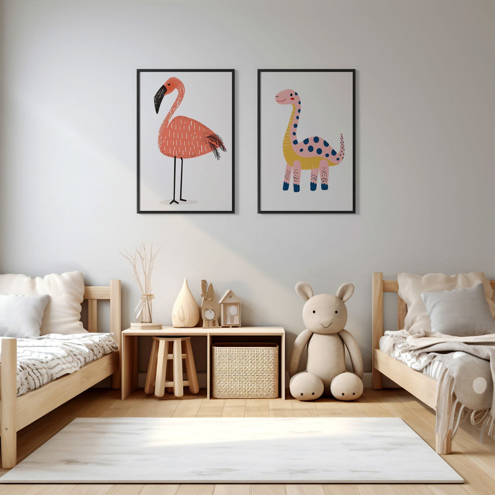 Plakat - Dinosaur og Flamingo Sett av 2