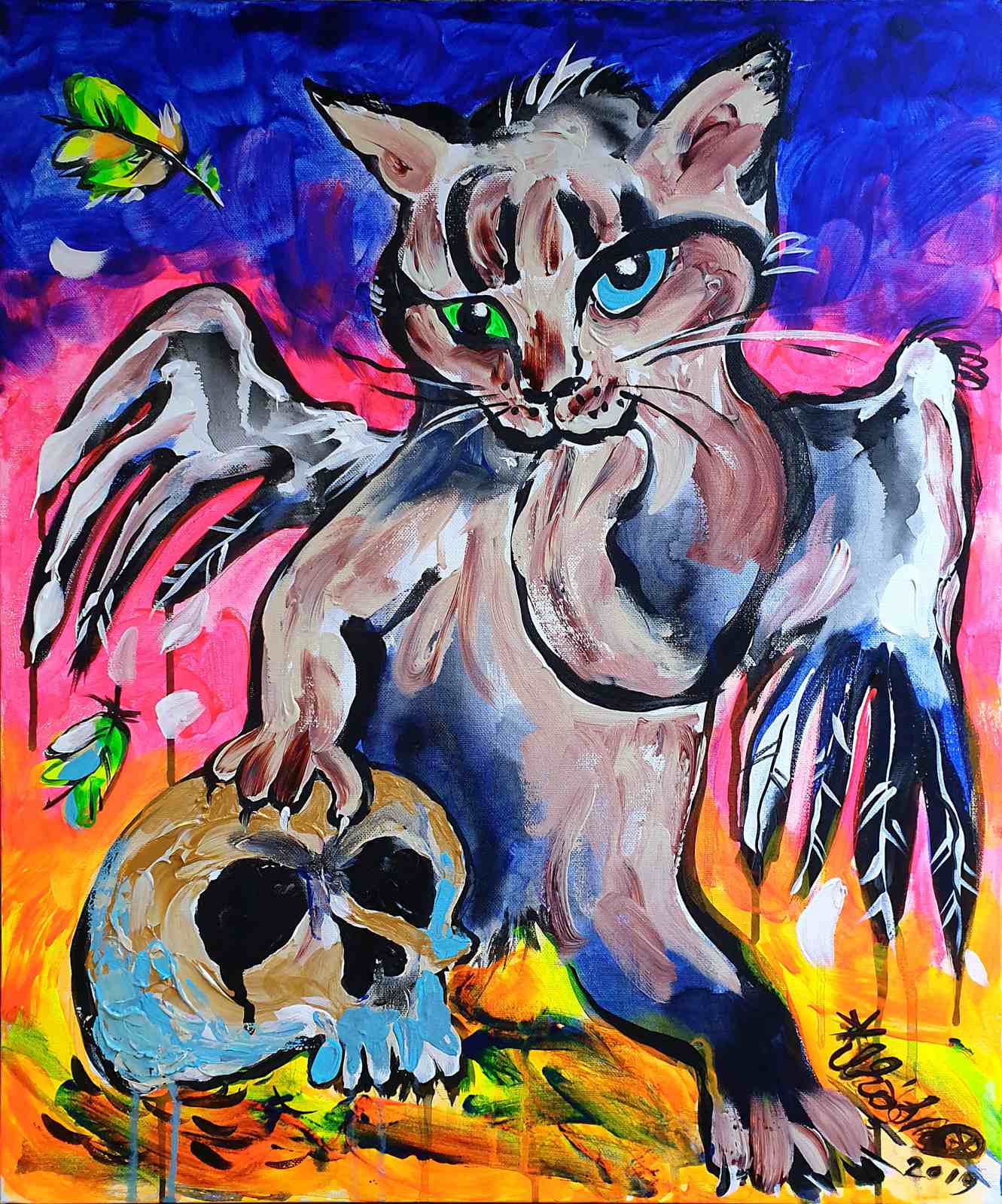 Plakat - Katt og Hodeskalle Kunstverk
