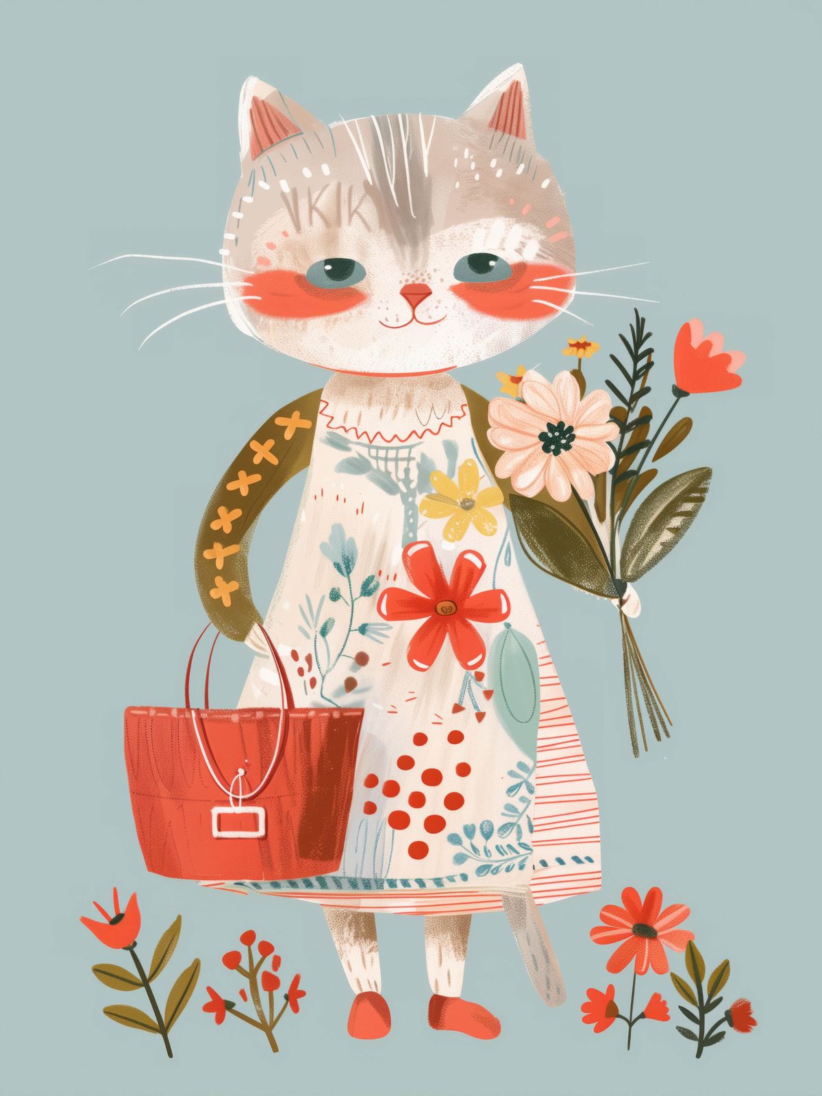 Plakat - Katt med Blomster