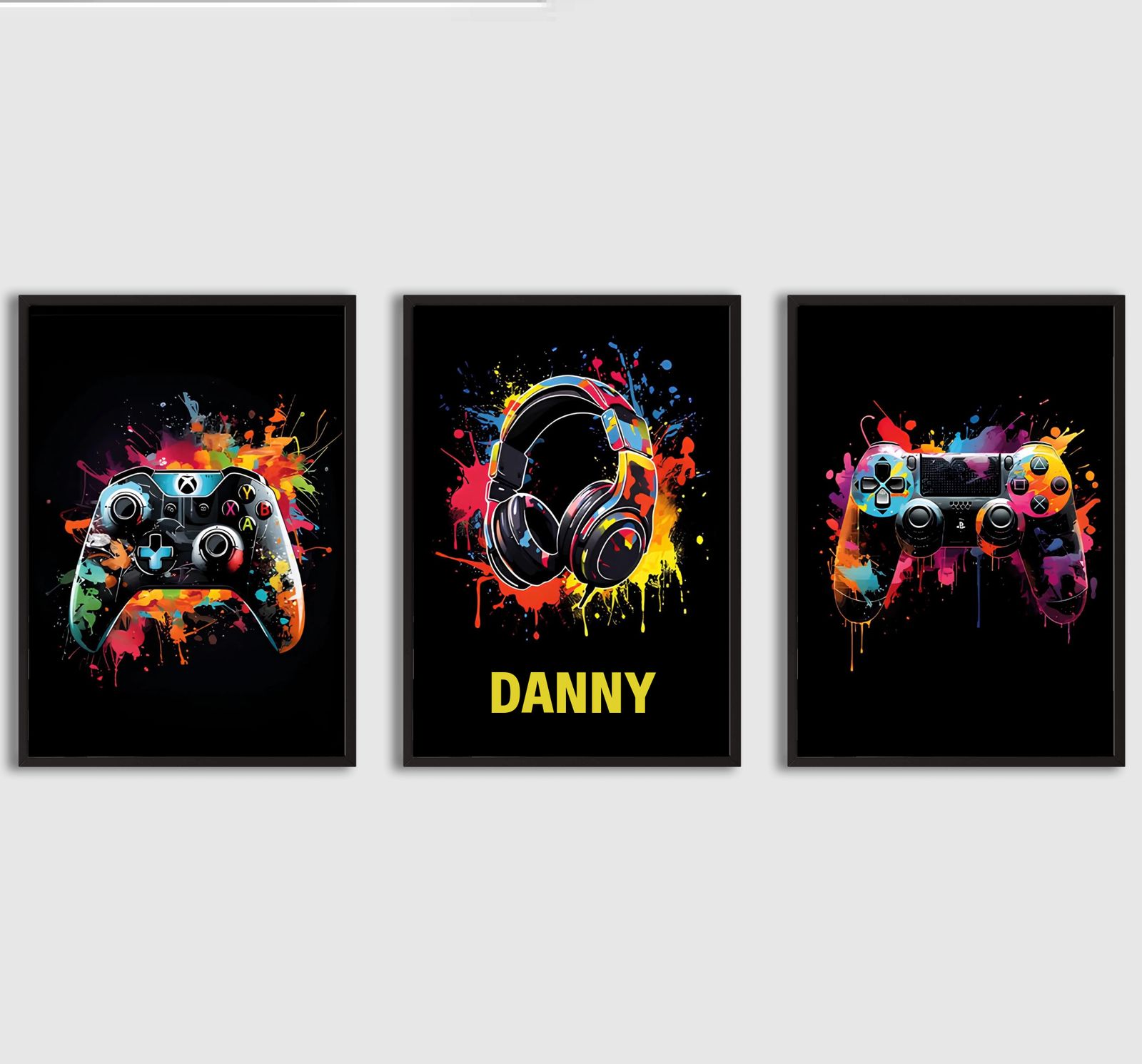 Personalisert Plakat - Neon Splash Gaming Plakat - Sett med 3