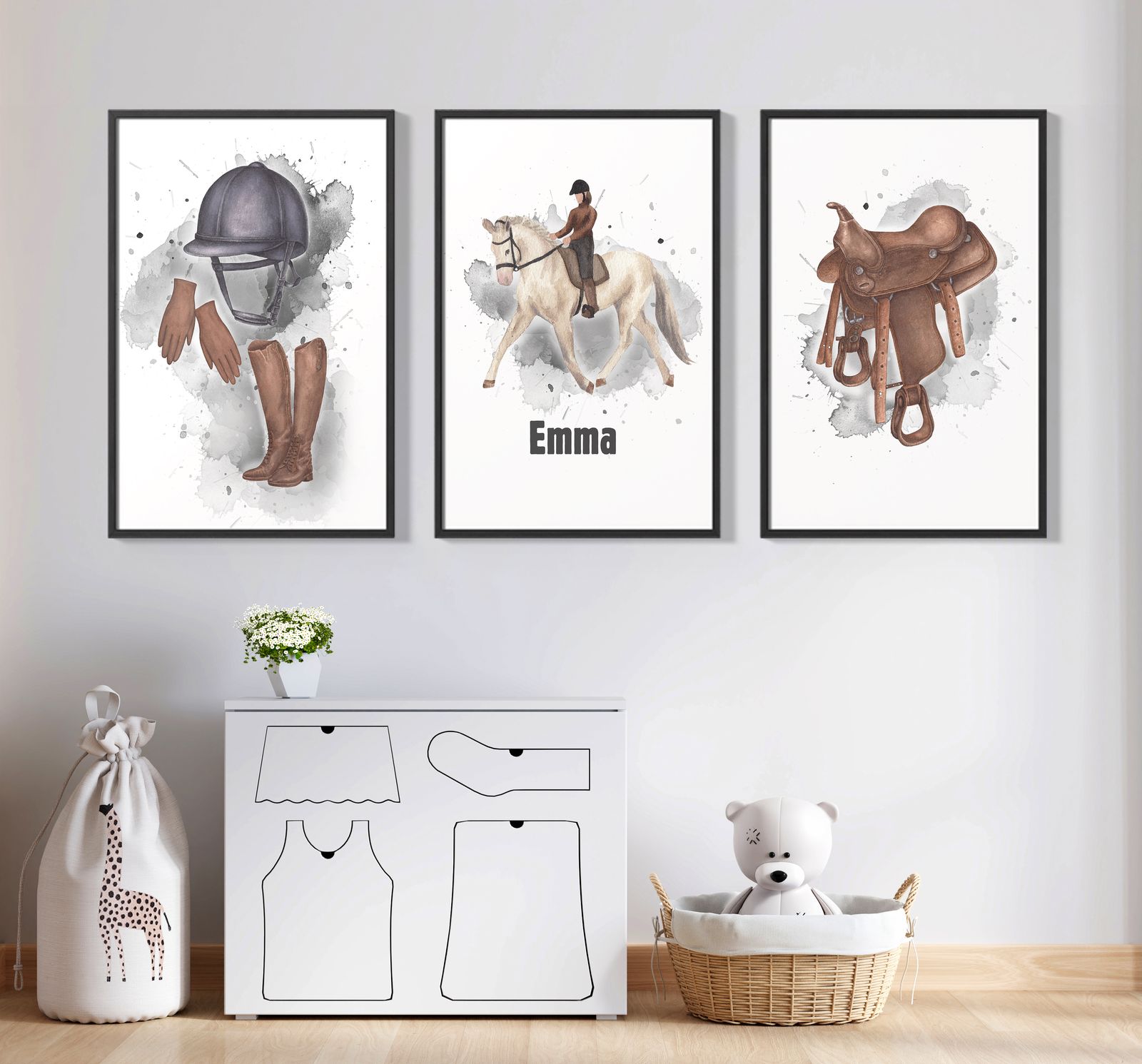 Personlig Plakat - Hestetema / Sett med 3