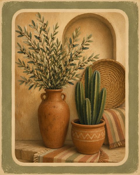 Plakat - Rustikk Vase og Kaktus