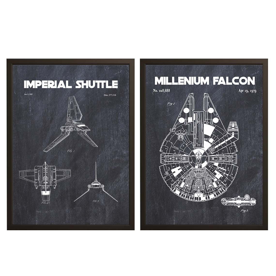 Patenttegning Plakat - Millennium Falcon / Sett med 2