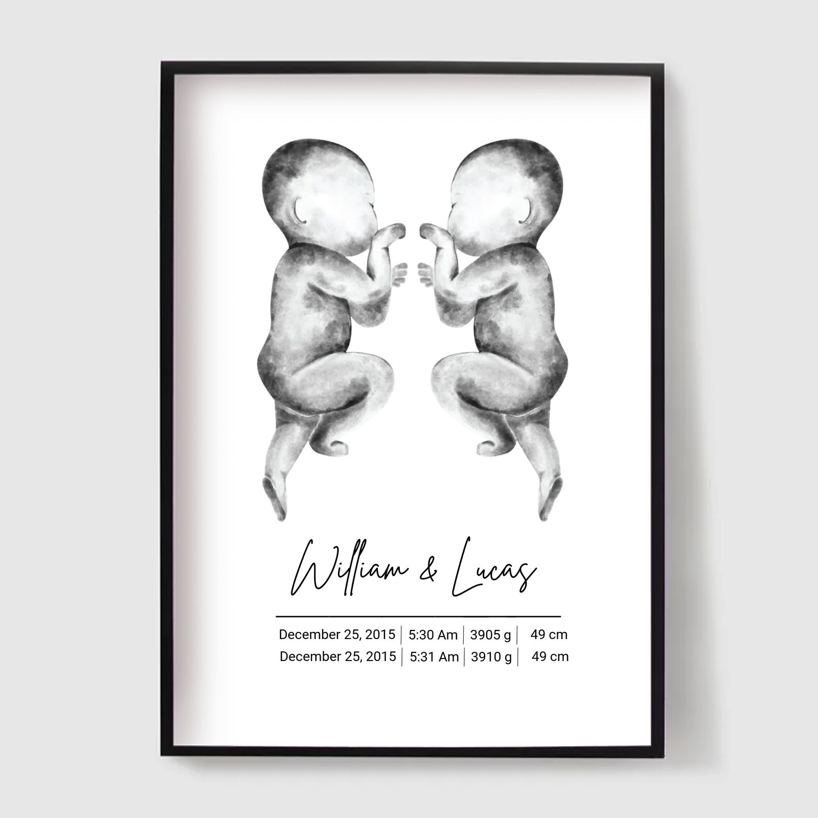 Personalisert Plakat - Tvillingfødselsplakat - Minimalistisk Design