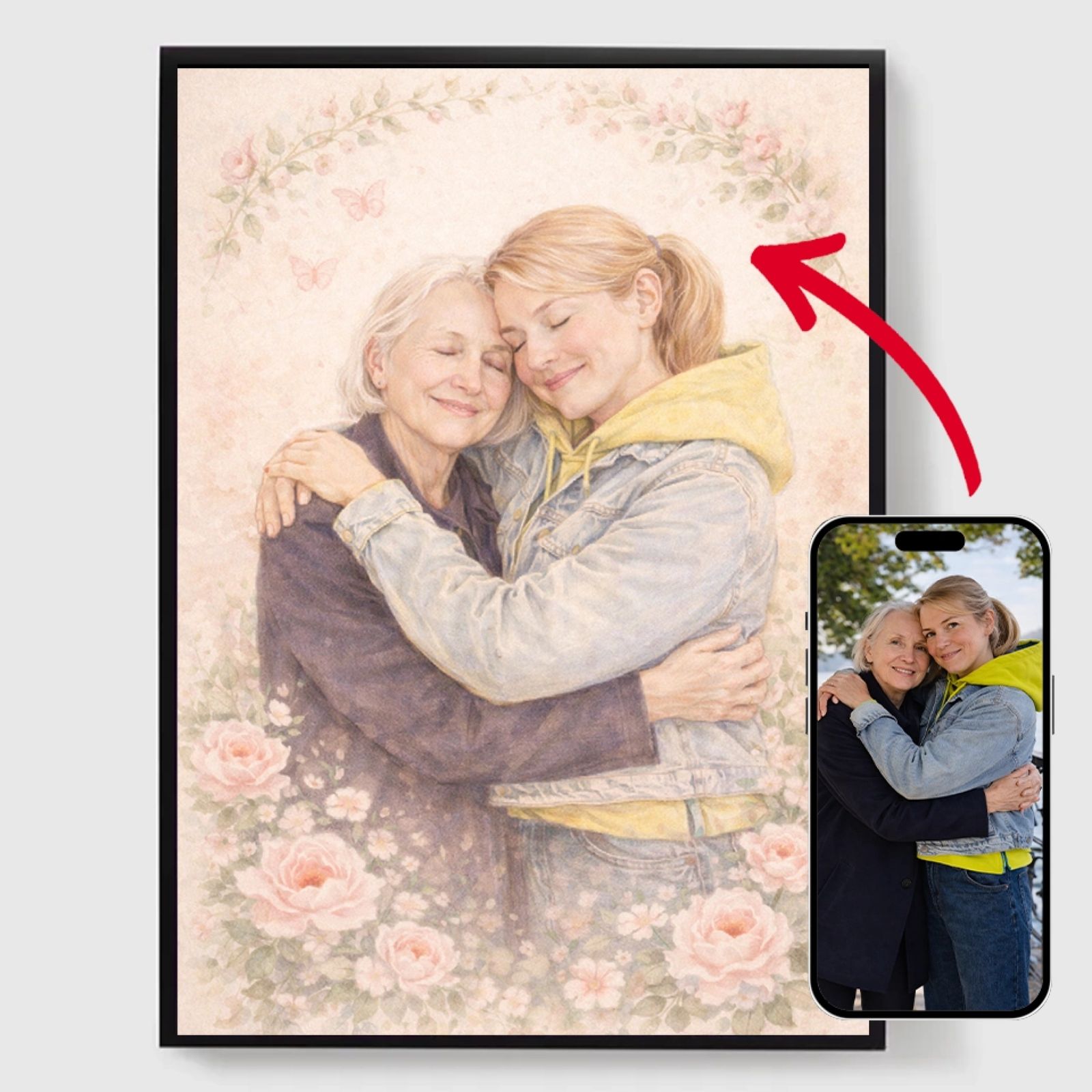 Personalisert Plakat - Mor og Datter Blomsterdesign - AI Plakat