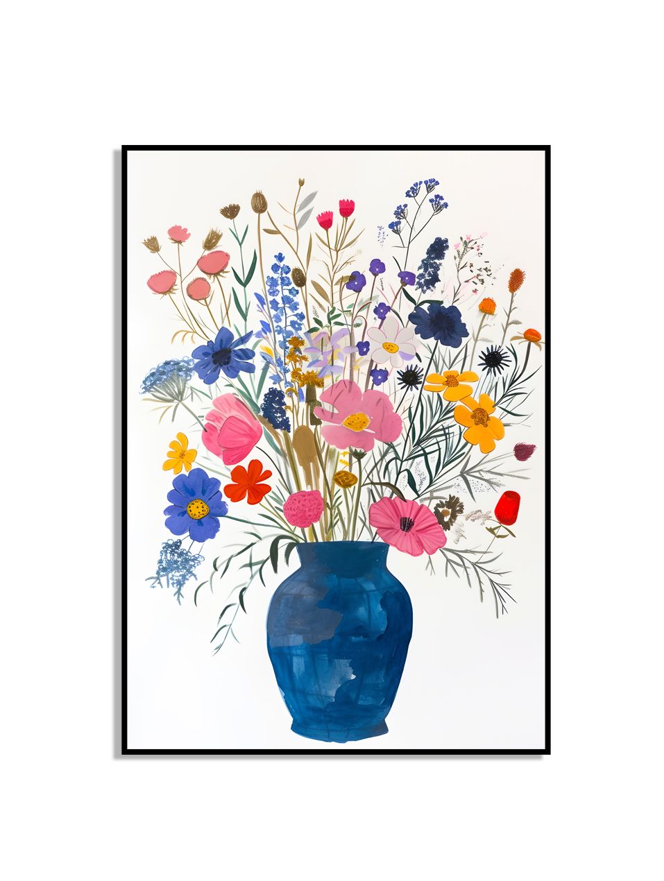 Fargerike Blomster i Blå Vase Plakat