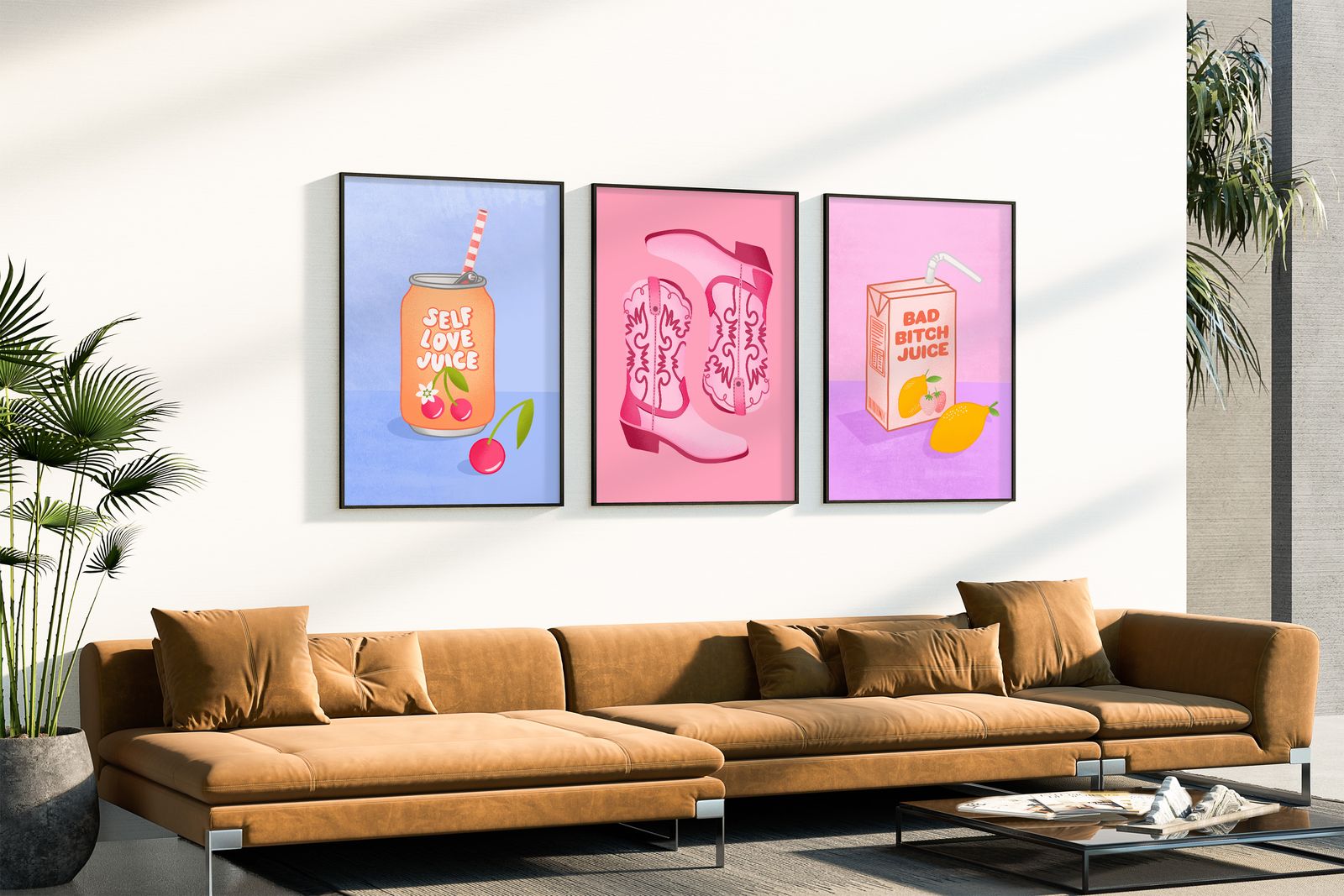 Plakat - Selvkjærlighetsjuice og Cowgirl-støvler / Sett av 3