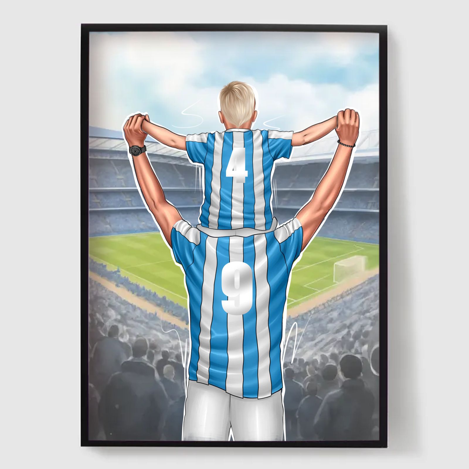 Personlig plakat – Far og barn på fotballkamp
