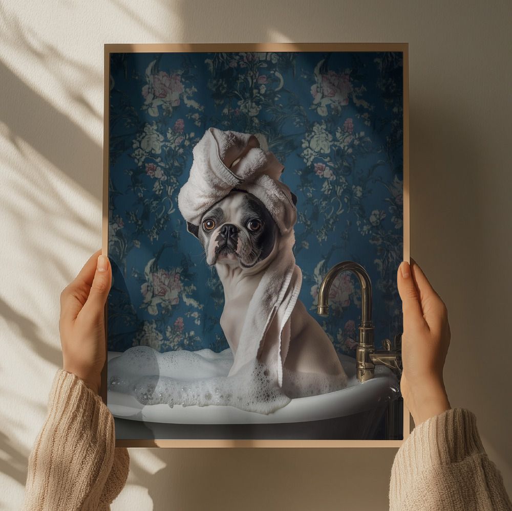 Plakat - Stilig Mops i Boblebad