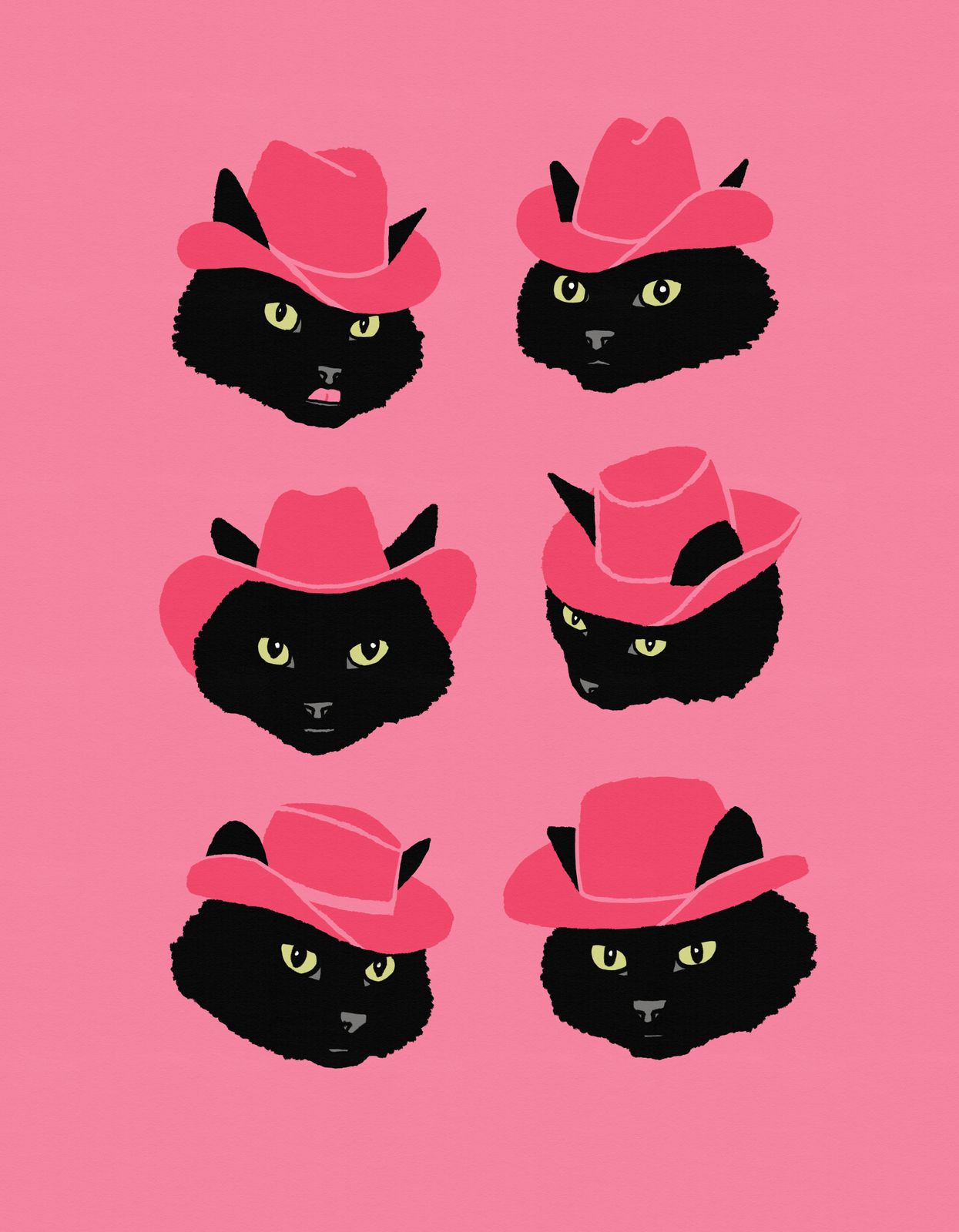 Plakat - Svarte Katter med Rosa Hatter