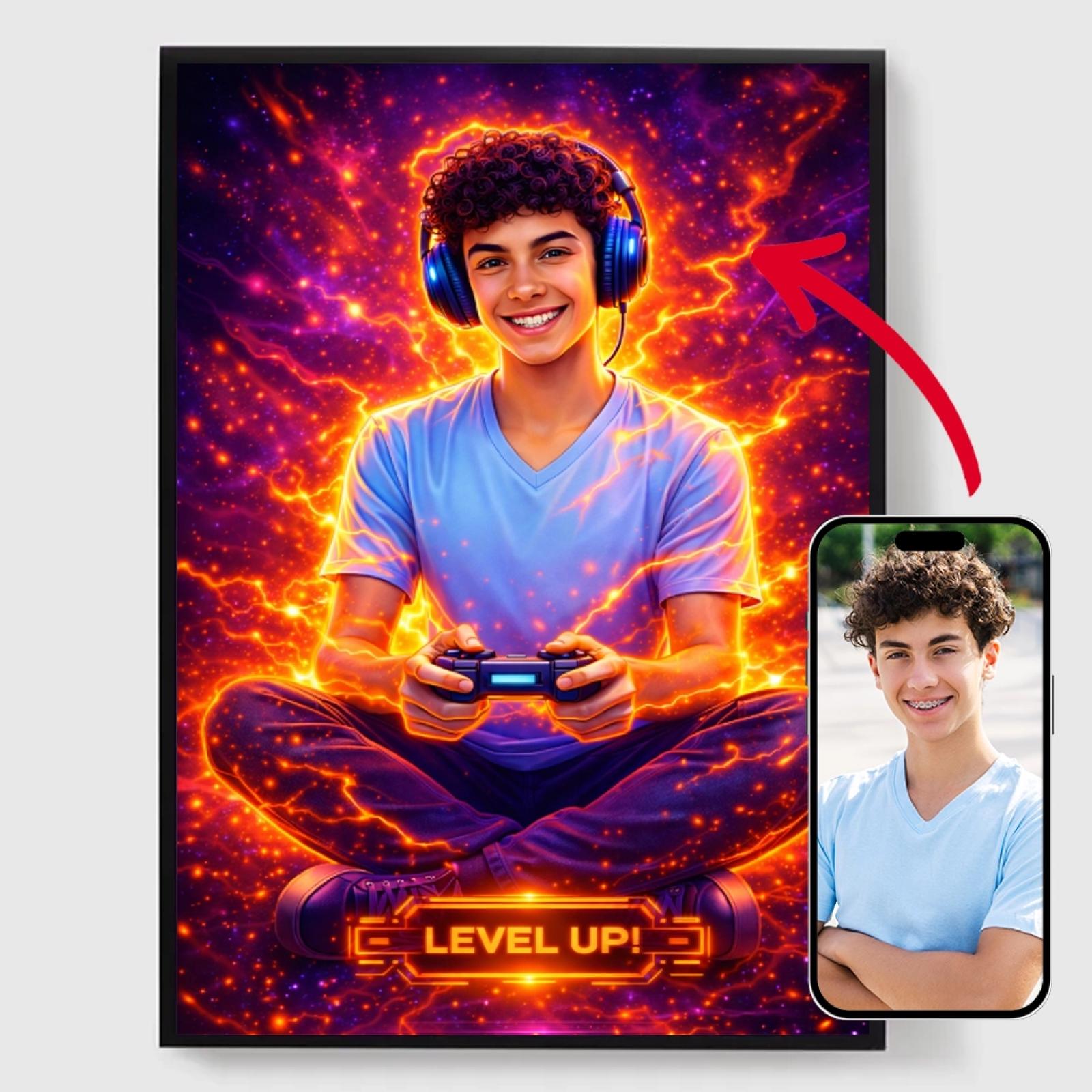 Personalisert Plakat - Neon Gamer Plakat - AI Plakat