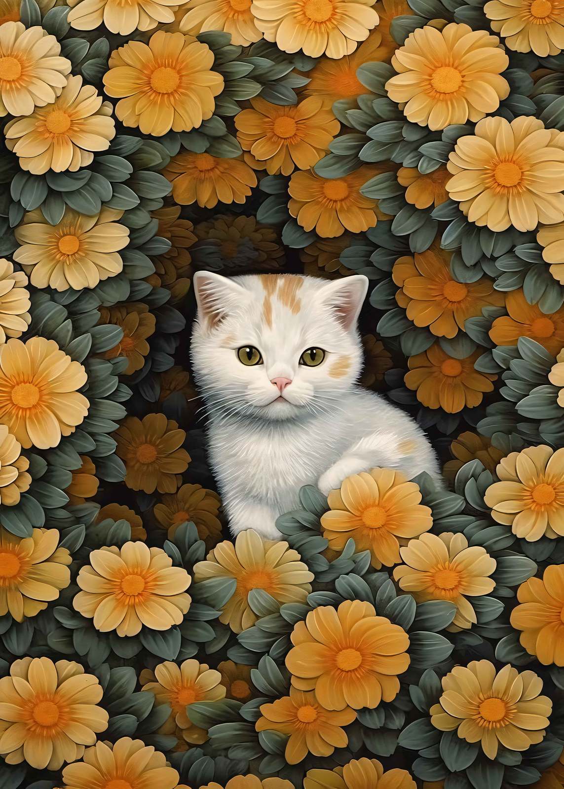 Plakat - Katt i Blomster
