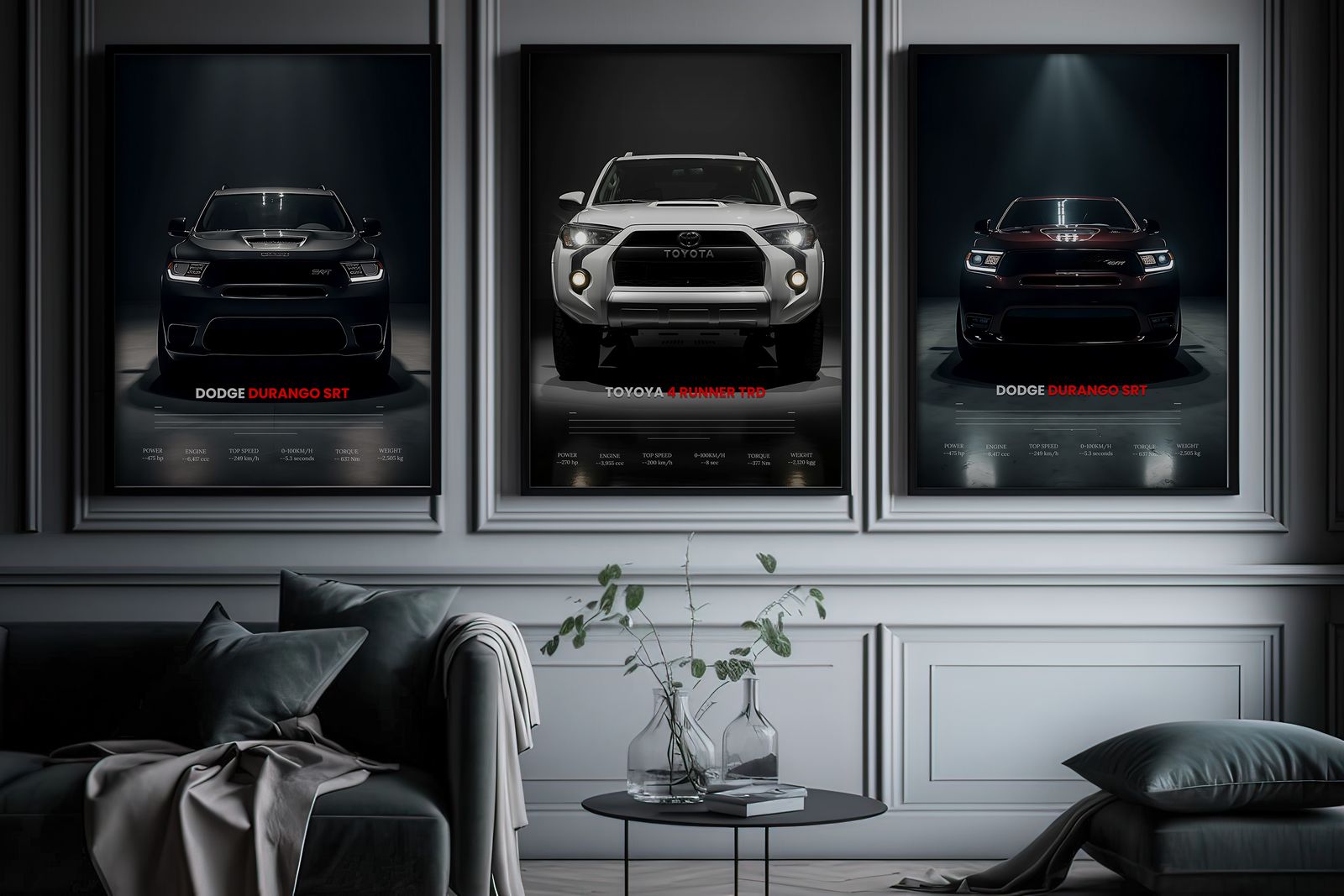 Plakat - Dodge og Toyota Biler / Sett med 3