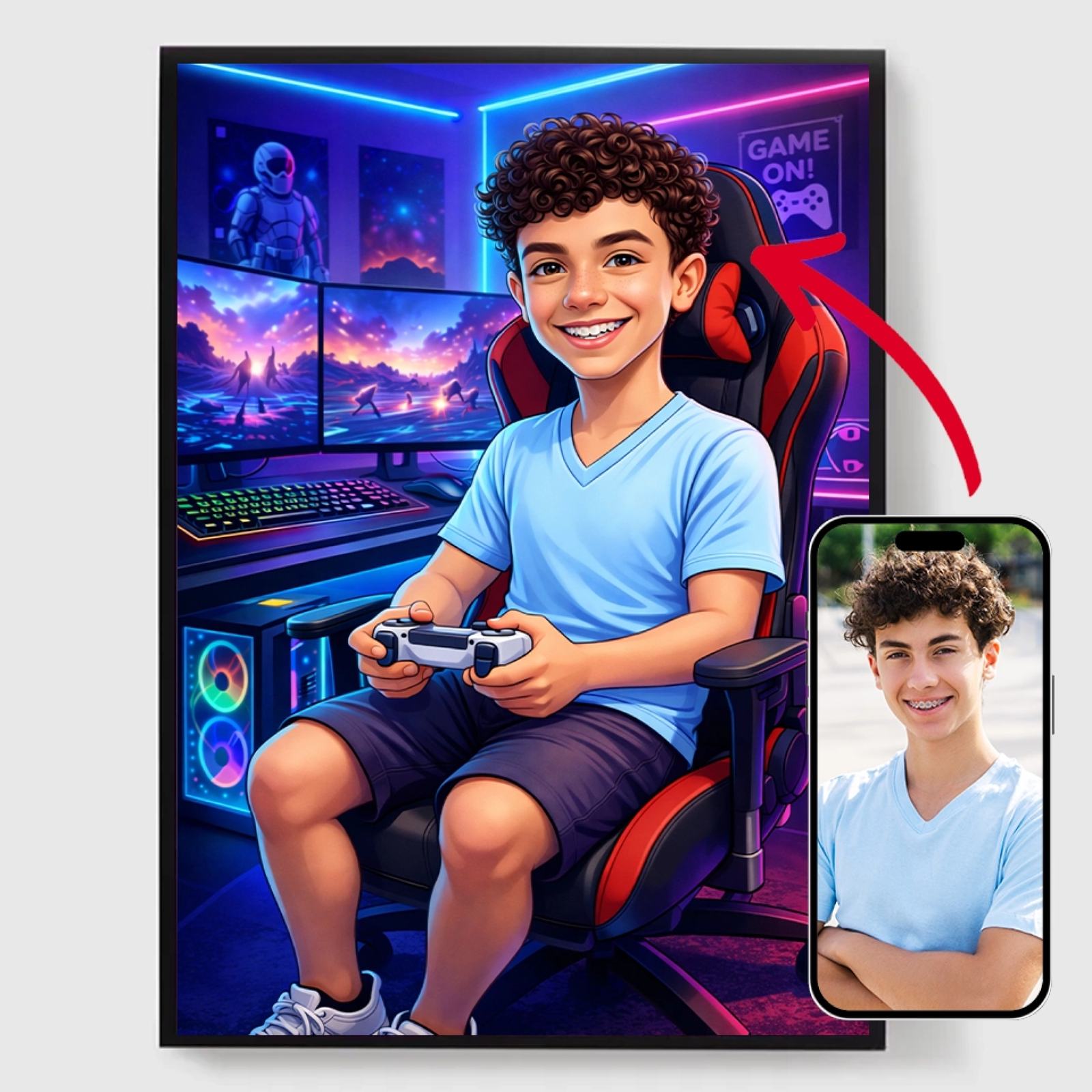 Personalisert Plakat - Gamer Karikatur - AI Plakat