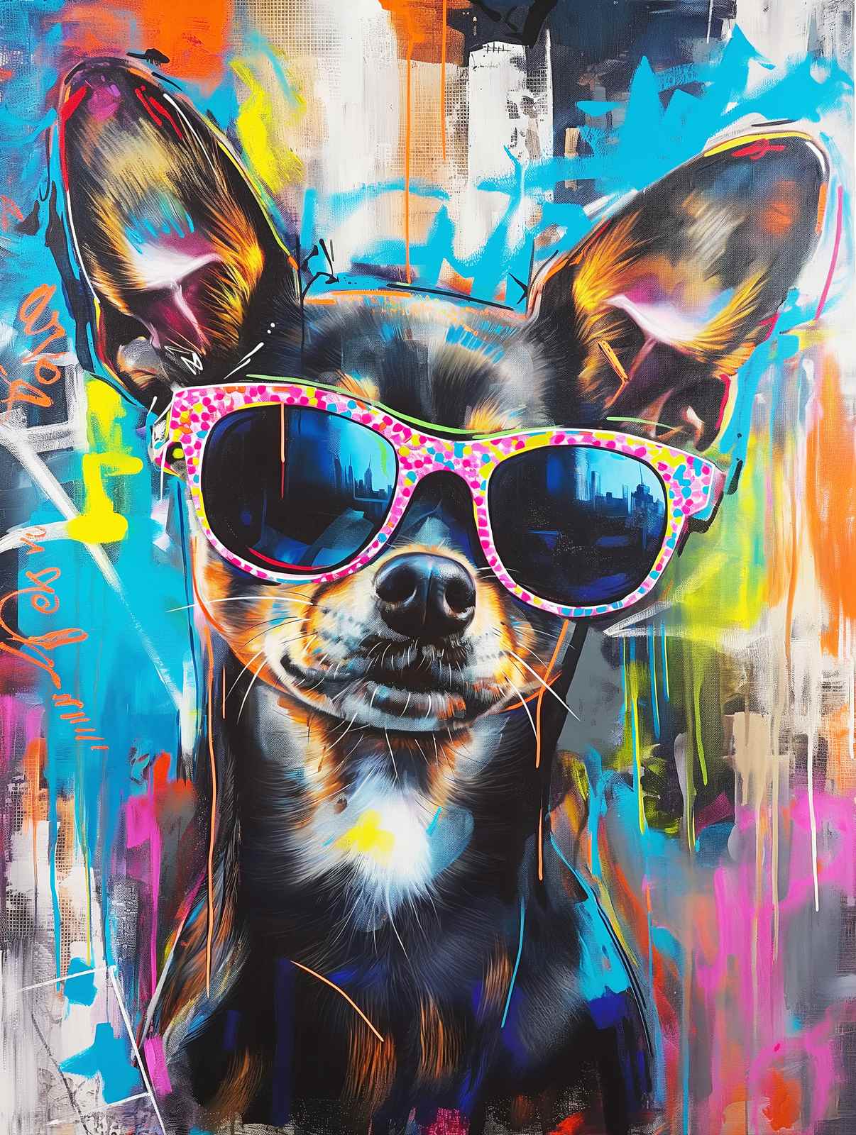 Plakat - Fargerik Hund med Solbriller