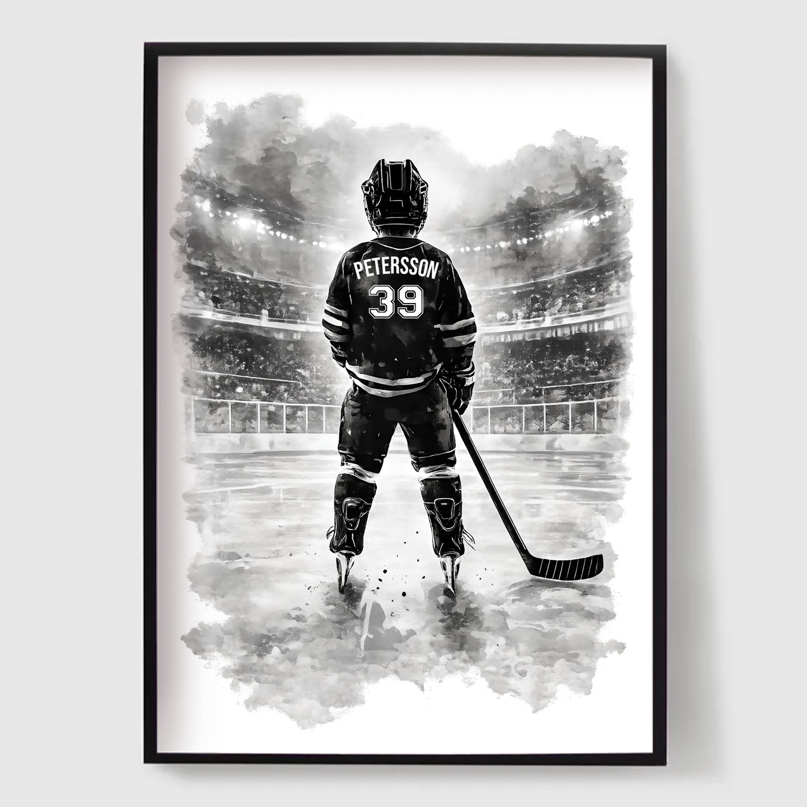 Personlig Plakat - Svart og Hvit Akvarell Hockey