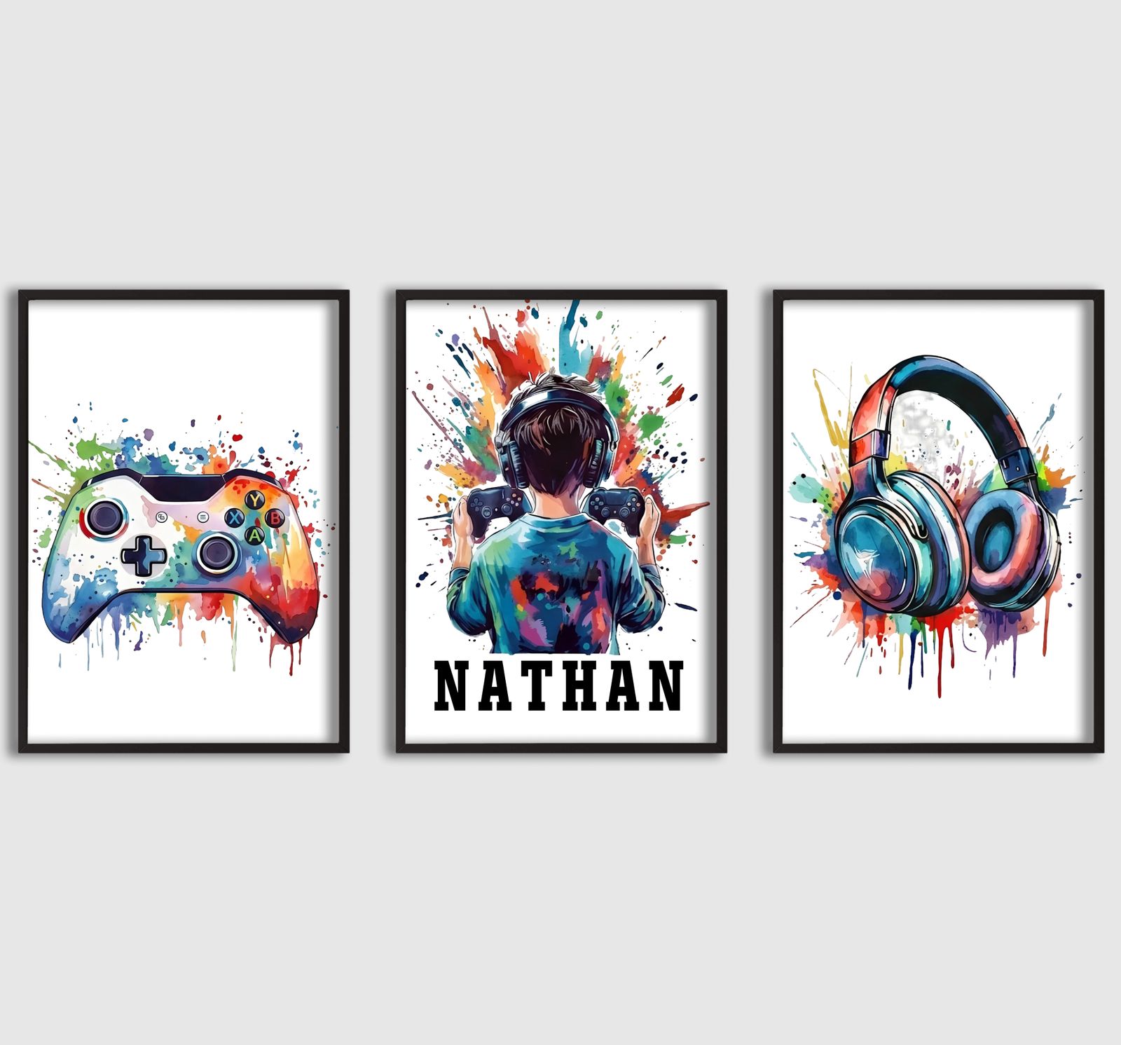 Personalisert Plakat - Spill Vannfarge Splash - Sett med 3