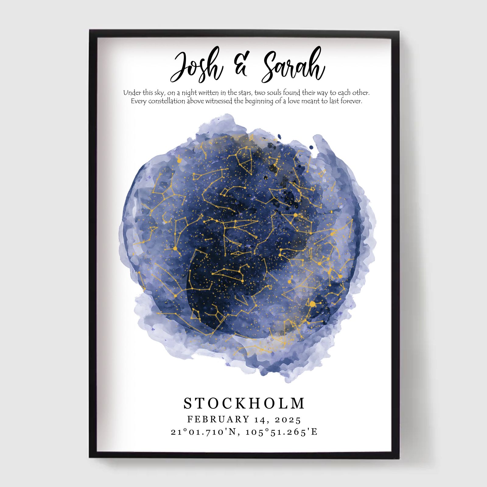 Personalisert Plakat - Akvarell Natt Himmel Stjerne Kart
