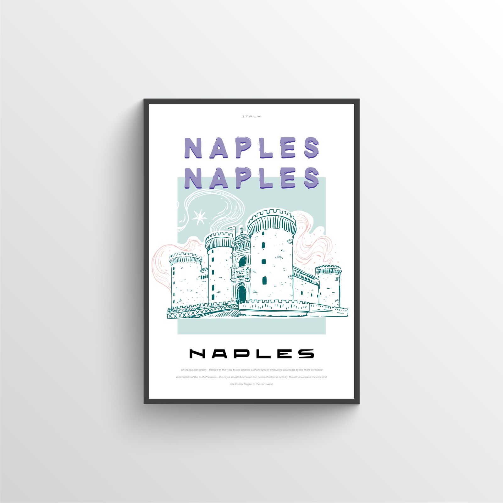 Napoli Plakat med Slott Illustrasjon