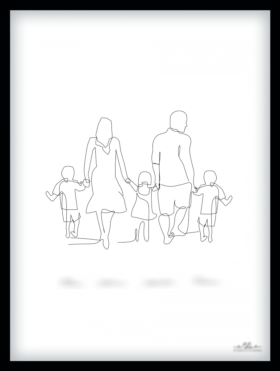 Plakat - Familie / 3 barn / 2 sønner og datter / Personlig tilpasset