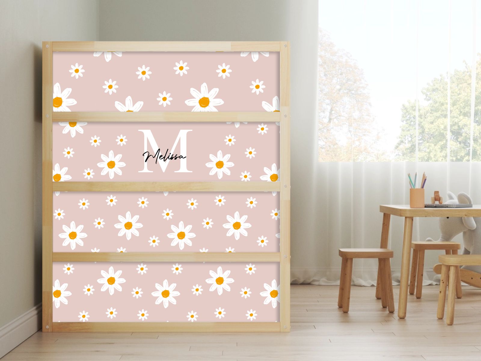 Selvklebende klistremerker - for Ikea KURA seng / Personlig Daisy design