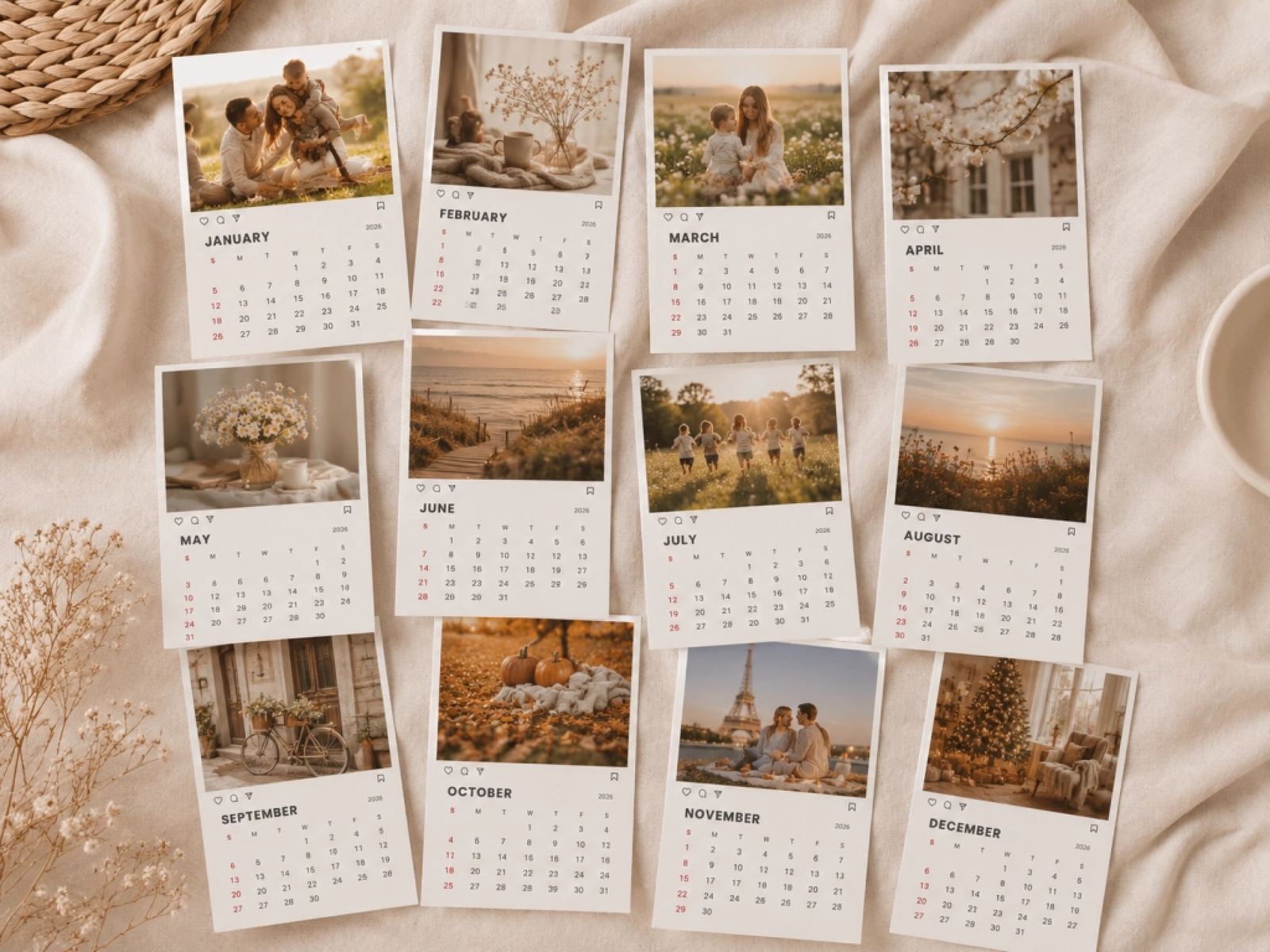 Personlige Fotokalender Klistremerker – 8x12 cm, sett med 12