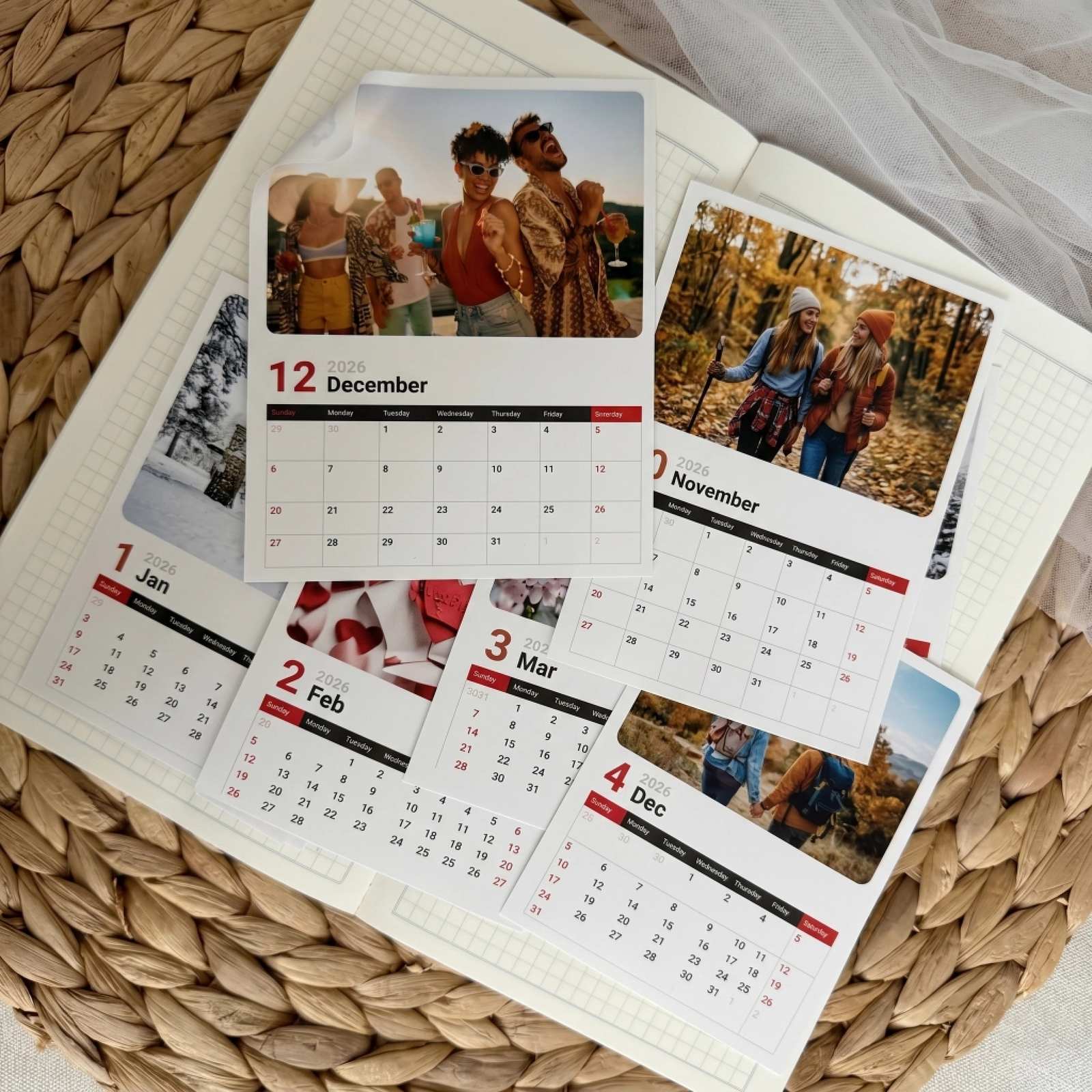 Personlige Fotokalender Klistremerker – 12x17 cm, Sett med 12