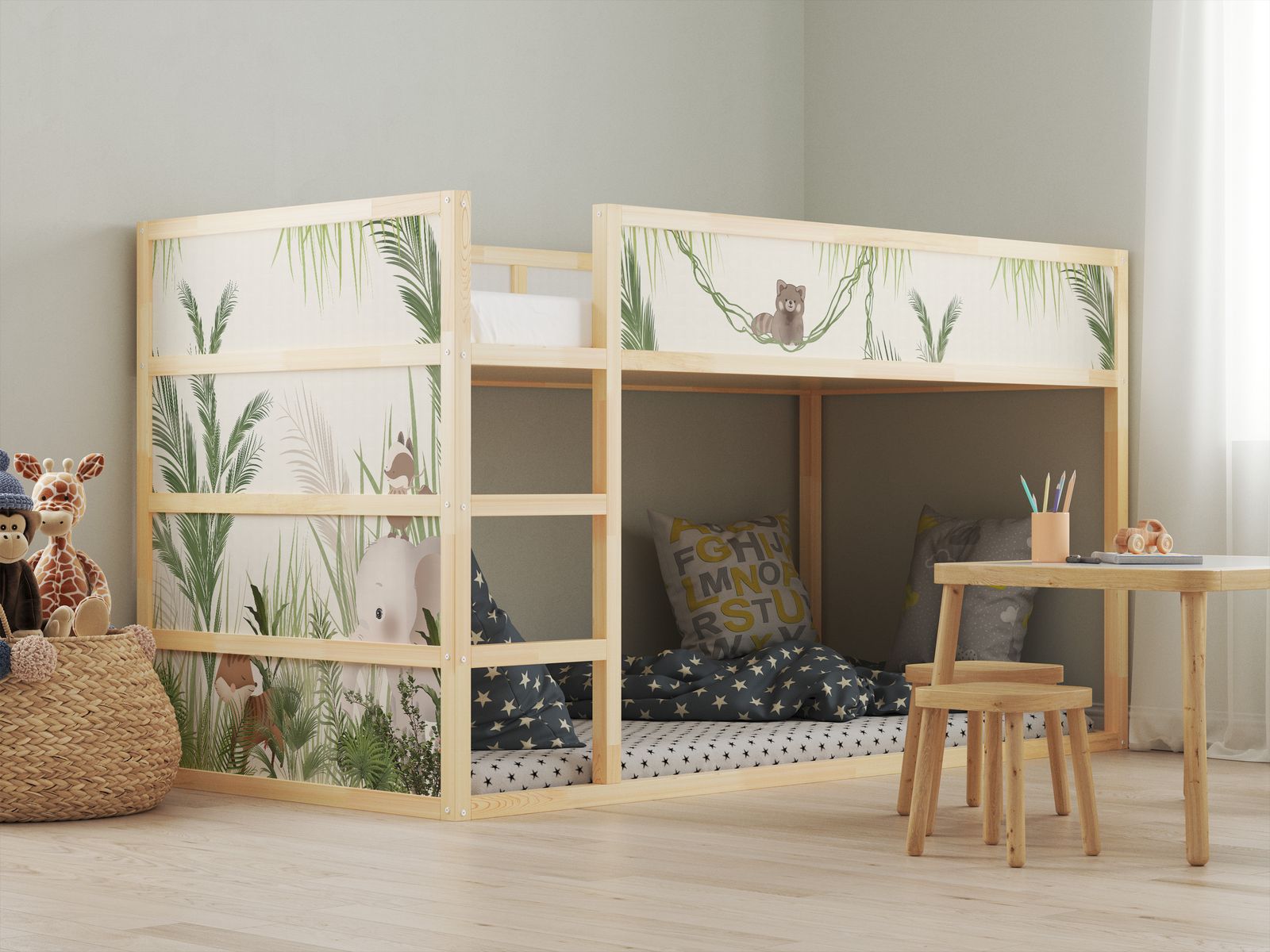 Selvklebende klistremerker – for Ikea KURA seng / - Klistremerke - Jungle Friends