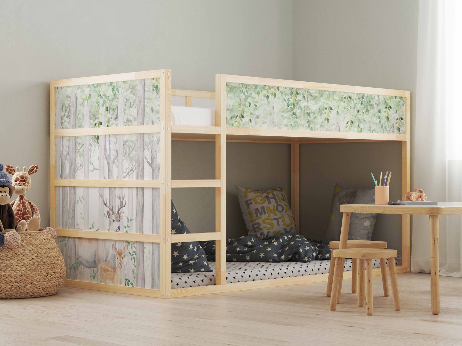 Selvklebende klistremerker – for Ikea KURA-seng / - Klistremerke - Skog Hjortedesign