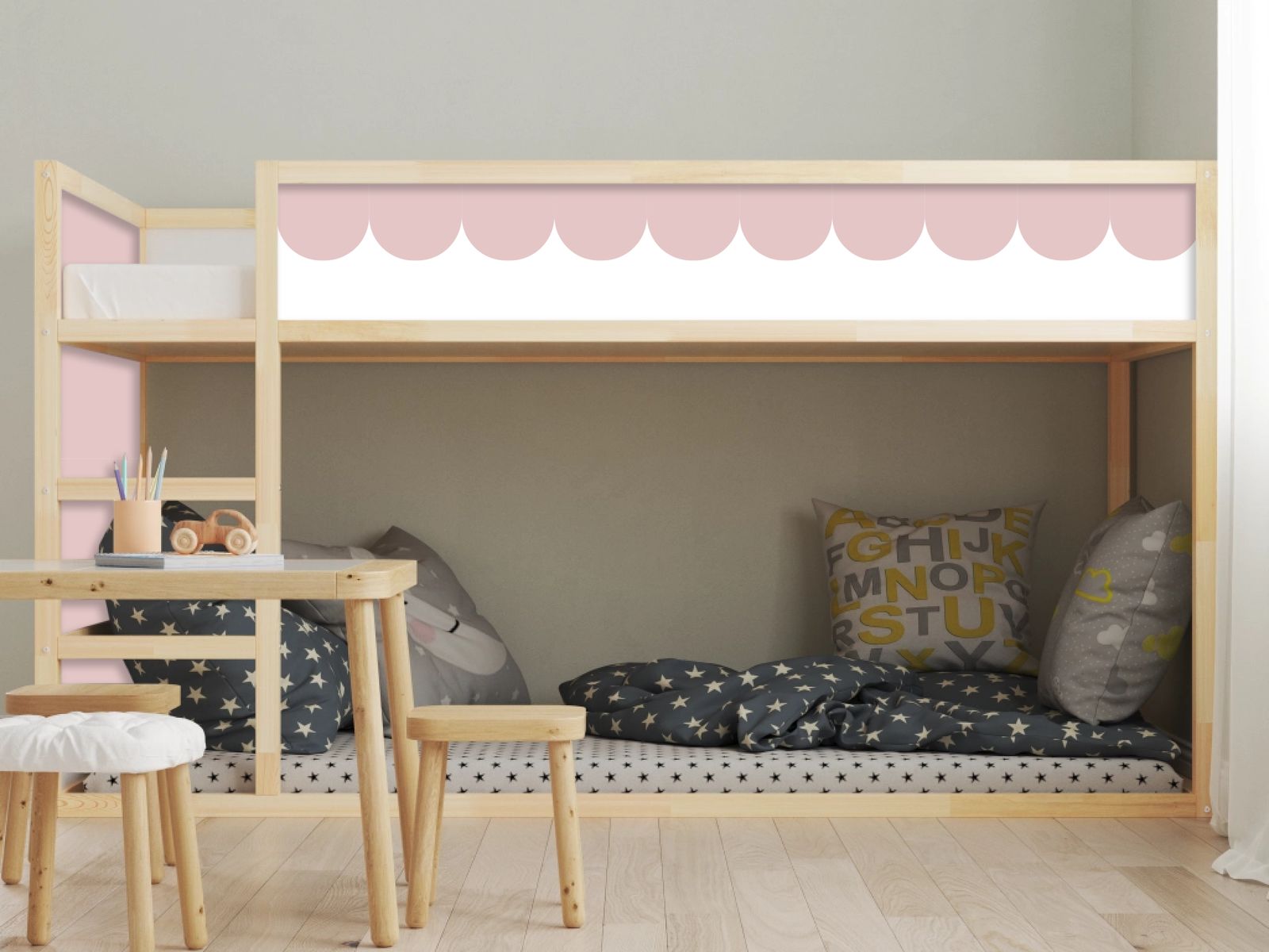 Selvklebende klistremerker - for Ikea KURA seng / Scallop design
